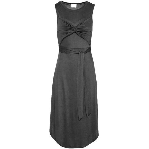 NWOT Dee Elly Charcoal Grey Twist Knot Front Midi Dress with Self Belt. Size M - Picture 3 of 10
